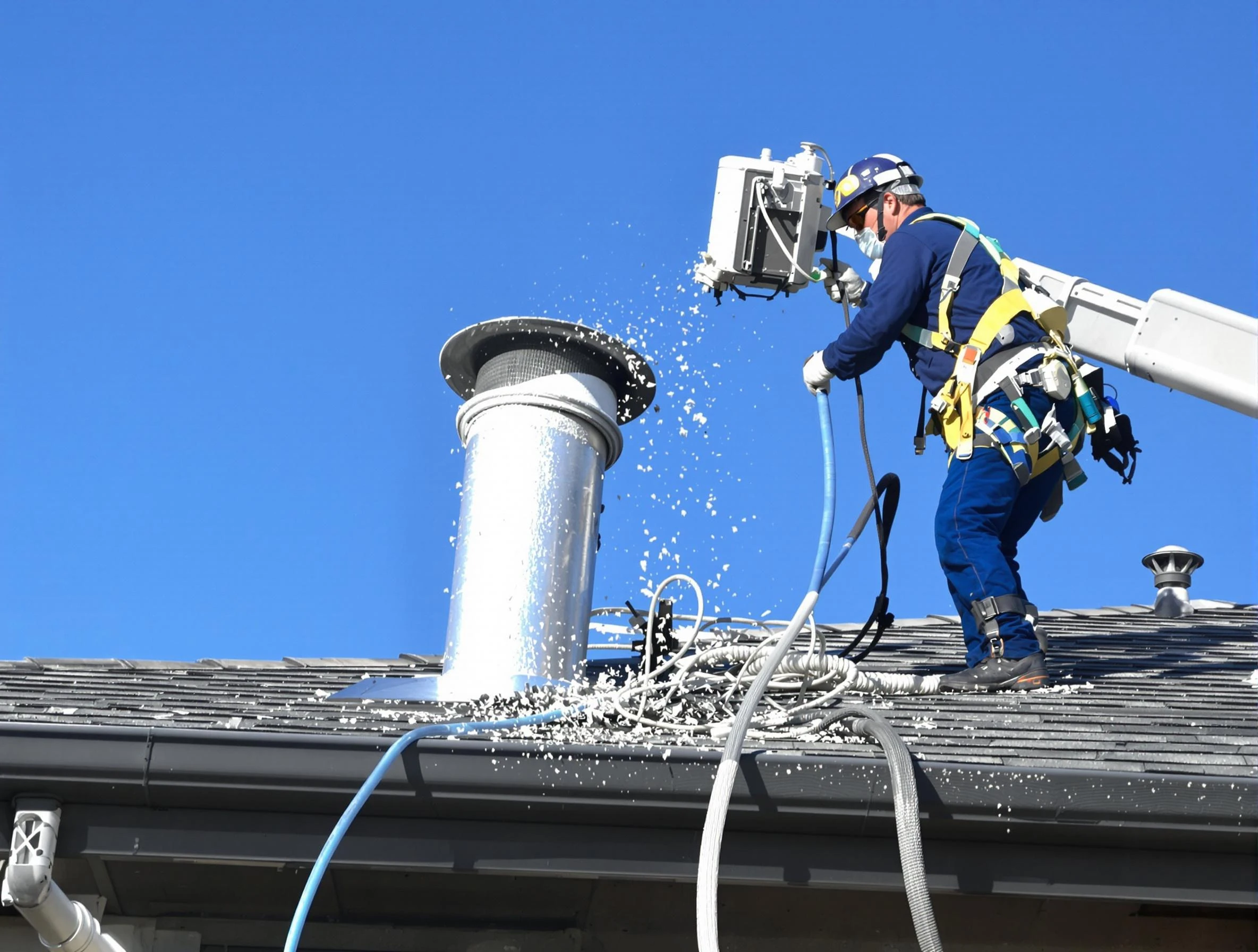 Avondale Dryer Vent Cleaning certified technician safely cleaning a roof-mounted dryer vent in Avondale